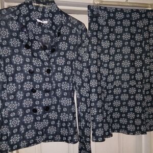 Diane Von Furstenberg Blue Patterned Skirt Set